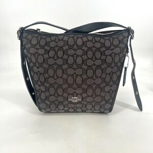 Coach Signature Jacquard Canvas Dufflette Crossbody Purse 25697 Black Gray